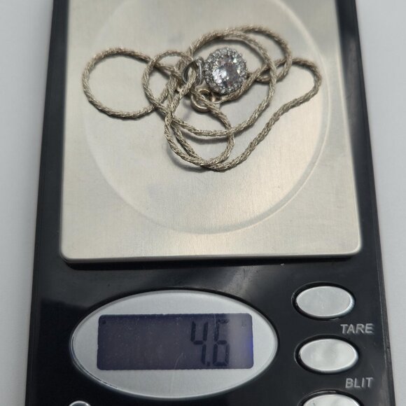 16 Inches Sterling Silver 7mm Halo Cubic Zirconia Pendant Necklace A4220 - Picture 8 of 8